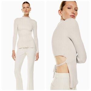 Aritzia Wilfred Sculpt Knit Tie Back Long Sleeve Matte Pearl Sweater Sz S